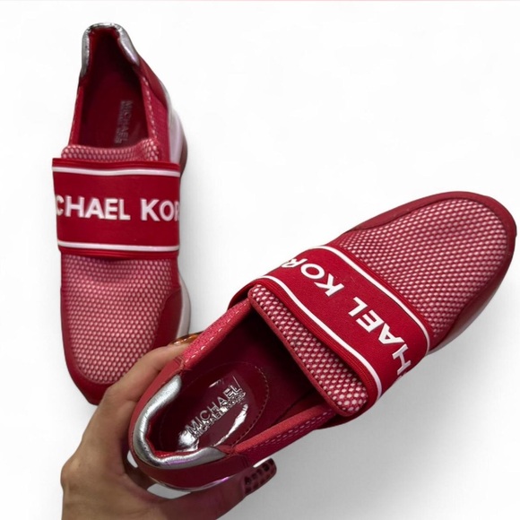 Michael Kors Felix Extreme Red Mesh Trainer Wedge Sneakers - Picture 5 of 6